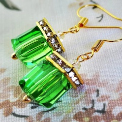Boucles d'oreilles en alliage de cristal carré vert de couleur diamant de mode en gros