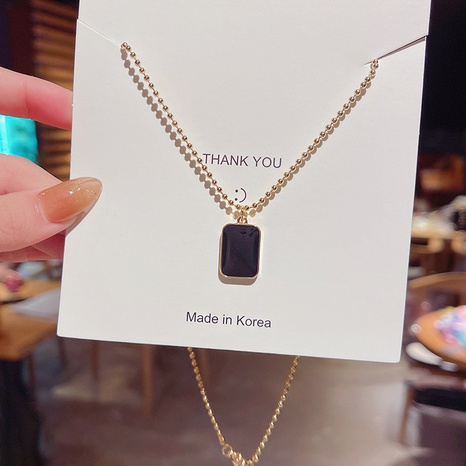 simple geometric black square copper fine chain necklace wholesale NHQYF628120's discount tags