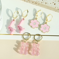 European and American pink fashion retro flowers bear puppy alloy earrings wholesale