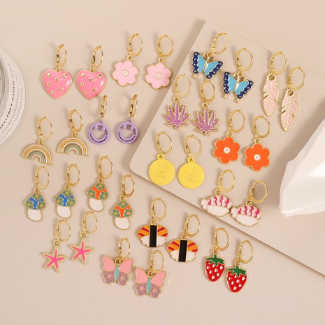 European and American new butterfly flower earrings cartoon smiley alloy ear jewelry's discount tags