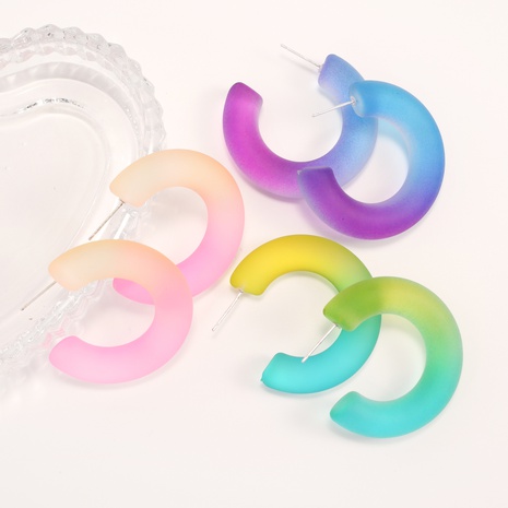 new gradient jelly color c-shaped semicircle resin earrings wholesale NHSHU638097's discount tags