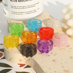 Korean transparent candy color bear acrylic wide ring wholesale