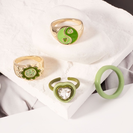 matcha grün avocado strassring nische herzförmig zeigefinger ring set's discount tags