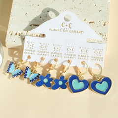 Klein blue earrings fashion retro flower heart butterfly alloy earrings wholesale