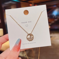 fashion simple full diamond micro-encrusted circle fishtail pendant copper necklace