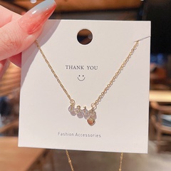 Korean version fashion number pendant titanium steel zircon necklace