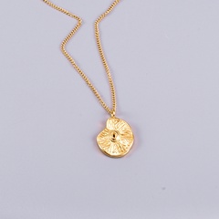 fashion sun compass round pendant long titanium steel gold-plated necklace