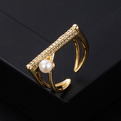 European and American fashion copper gold-plated micro-set zircon geometric pearl ring