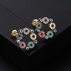 vintage Five-color flower drip oil eye full copper inlaid zircon earrings wholesale