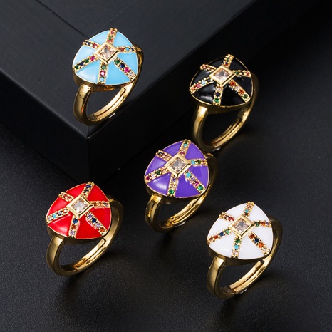 retro fashion copper gold-plated micro-set zircon color oil drop geometric ring's discount tags