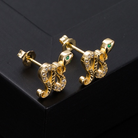 fashion new copper micro-set color zircon snake-shaped earrings wholesale's discount tags