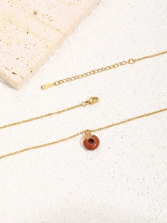 Fashion Red Bean Necklace Natural Stone Geometric Circle Alloy Necklace