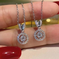 fashion round diamond necklace zircon pendant copper necklace