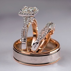 Mode dreiteiliger Ring Roségold funkelnder Zirkon Kupferring Luxus-Verlobungsring