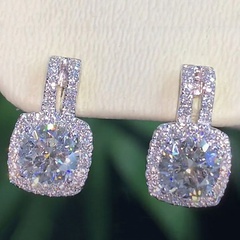 European and American new simple round diamond zircon copper earrings