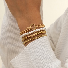Bracelet en résine de perle de coeur simple de bijoux géométriques empilés de perles tissées rétro européennes et américaines