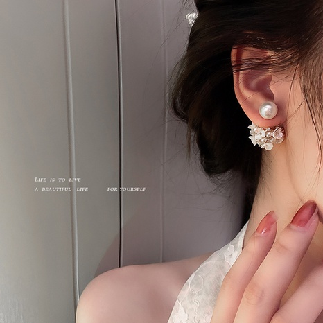 vintage zircon pearl flower retro shell spherical earrings wholesale's discount tags