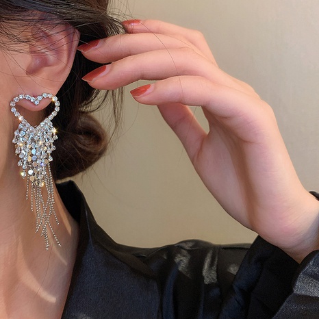 fashion rhinestone-studded rice beads heart tassel earrings wholesale NHJBY638472's discount tags
