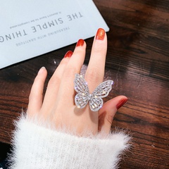 Luxury zircon butterfly open index finger ring Korean alloy ring female