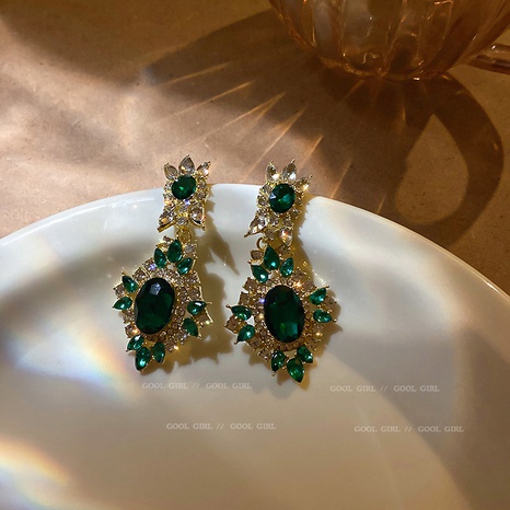 fashion rhinestone emerald geometric contrast color earrings wholesale's discount tags