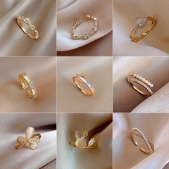 Real gold electroplating opal rabbit open ring Korean fashion index finger ring