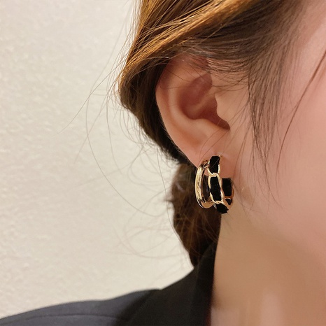 simple geometric double layer C-shaped velvet chain earrings wholesale NHJBY638457's discount tags