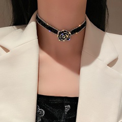 fashion black crystal rose flower necklace alloy collarbone chain