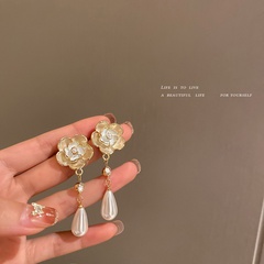 vintage camellia flower drop glaze pearl earrings wholesale