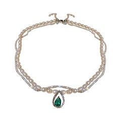 fashion pearl green water drop necklace zircon double-layer alloy necklace