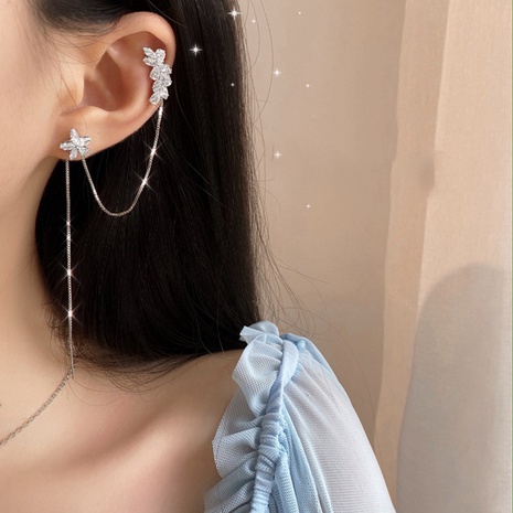 fashion simple flower inlaid rhinestone ear wire ear bone clip one-piece earrings wholesale NHJBY638513's discount tags