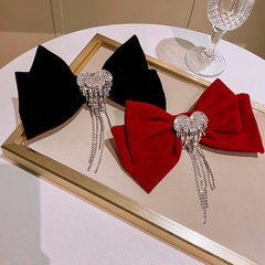 Autumn and winter diamond-studded tassel bow hairpin headgear fashion spring clip