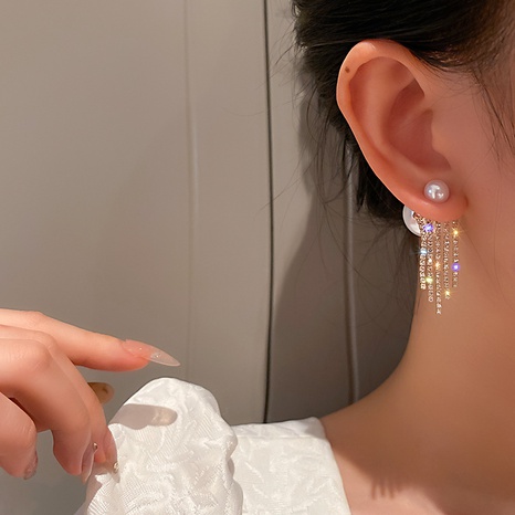 simple new long tassel pearl-encrusted tassel earrings wholesale's discount tags