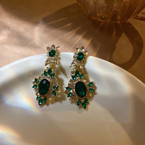 fashion rhinestone emerald geometric contrast color earrings wholesale NHJBY638464's discount tags