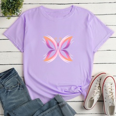 Simple Butterfly Print Ladies Loose Casual T-Shirt