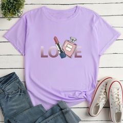 Letter Cosmetics Print Ladies Loose Casual T-Shirt