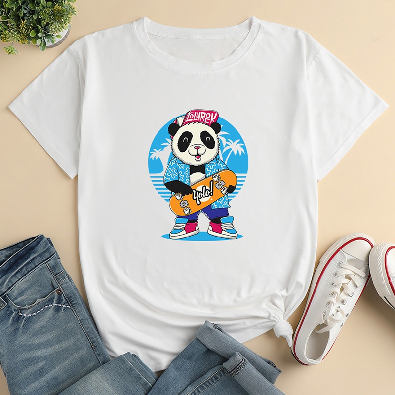 Panda Man Surf Print Ladies Loose Casual TShirt