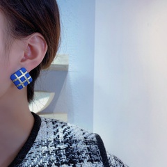 retro square earrings fashion geometric lattice checkerboard alloy stud earrings