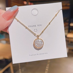 Korean version fashion pearl geometric circle pendant alloy clavicle chain