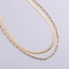 Simple Stainless Steel Flat Snake Chain Cross Chain Double Layer Necklace Wholesale