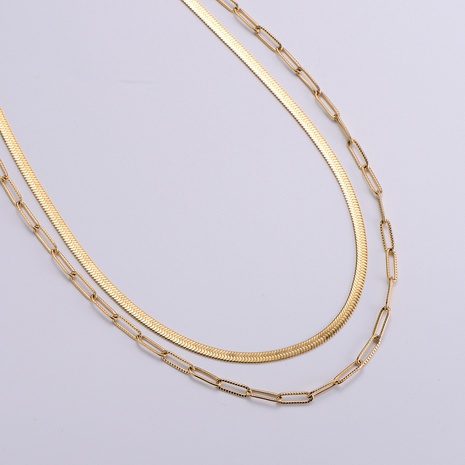 Simple Stainless Steel Flat Snake Chain Cross Chain Double Layer Necklace Wholesale  NHON642121's discount tags