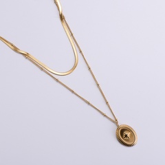 Einfache hohle Kette aus Edelstahl, flache Schlangenkette, Sternanhänger, Doppelschicht-Halskette