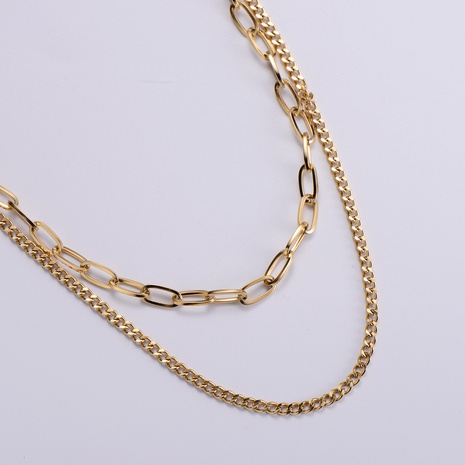 simple geometric hollow double chain stainless steel necklace wholesale NHON642123's discount tags