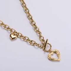 simple geometric heart shaped hollow OT chain stainless steel necklace NHON642124