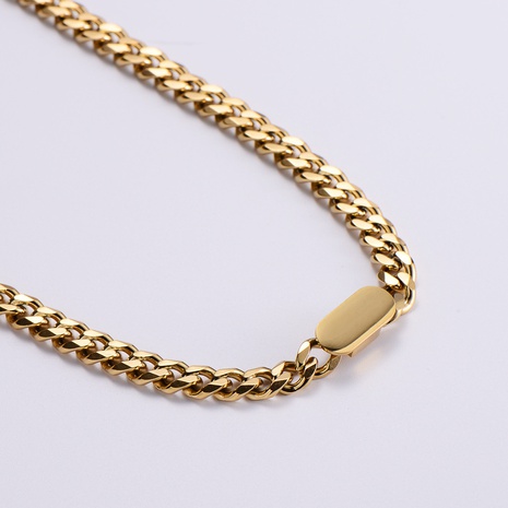 simple geometric stainless steel hollow Cuban chain necklace wholesale NHON642125's discount tags