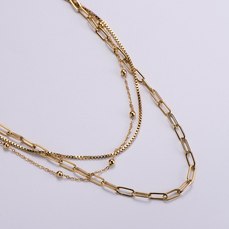 simple hollow chain stainless steel collarbone chain multi-layer necklace wholesale NHON642126's discount tags