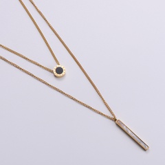 fashion stainless steel Roman numerals round card inlaid white shell long double-layer necklace