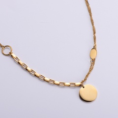 simple hollow chain stainless steel stitching chain round card pendant necklace