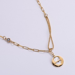 simple stainless steel inlaid white shell round tag chain stitching necklace wholesale