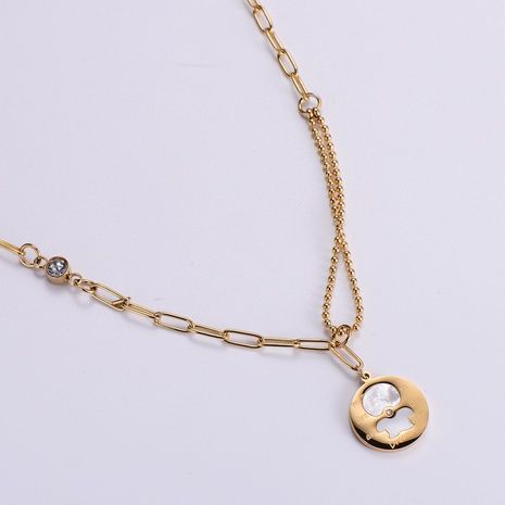 simple stainless steel inlaid white shell round tag chain stitching necklace wholesale NHON642131's discount tags