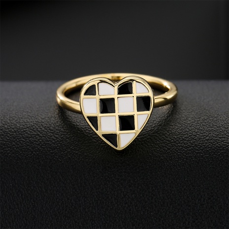 fashion copper plated 18K gold black and white dripping oil heart open ring female's discount tags